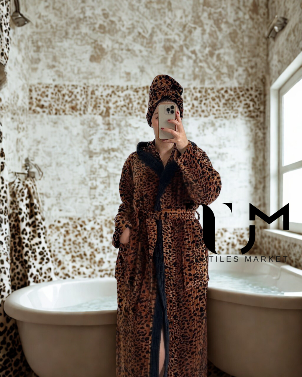 Sortie De Bain Femme LEOPARD 100% coton 02-Pieces